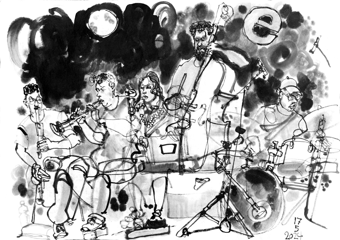 Ink drawing off musicians