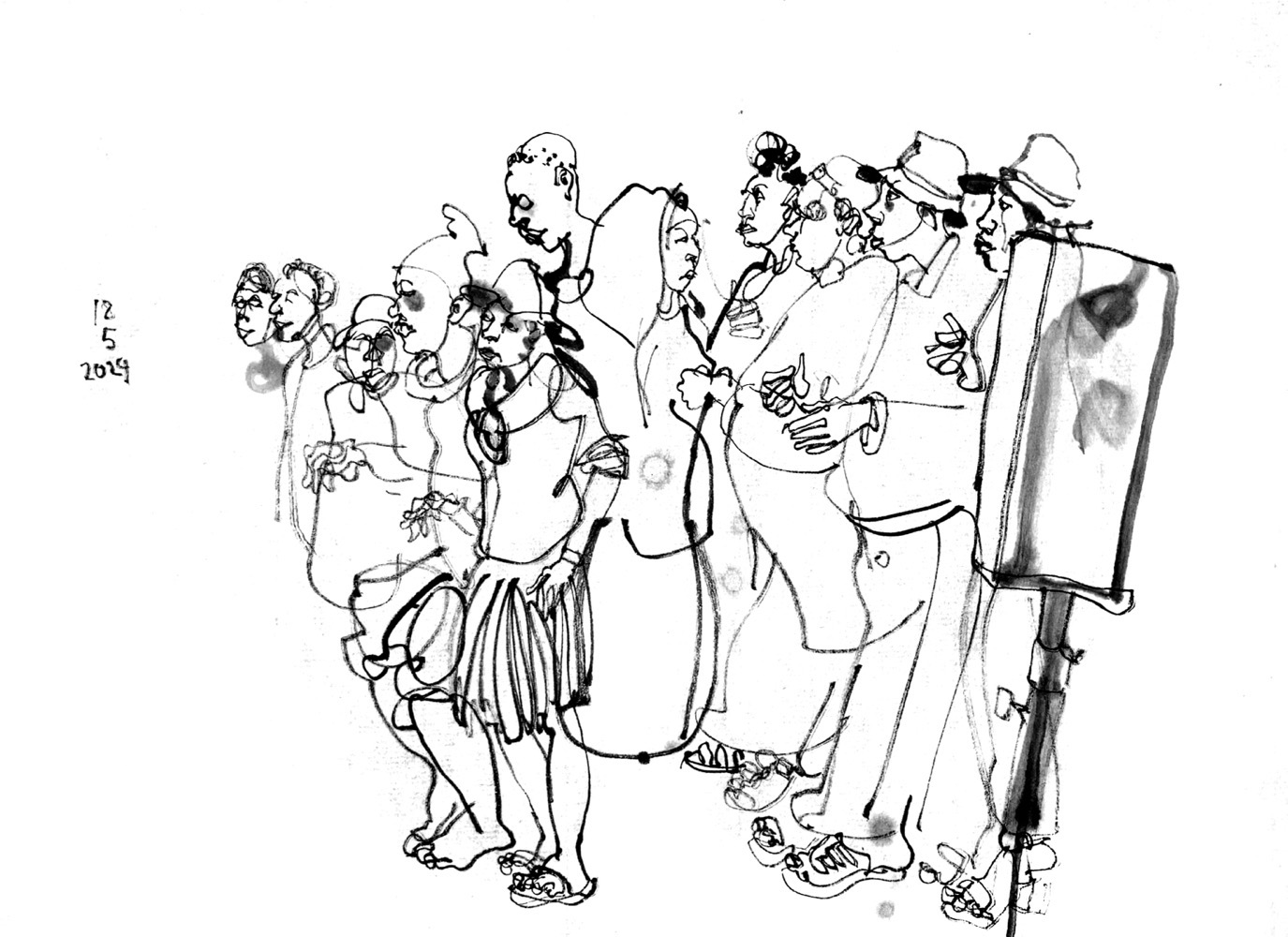 Ink drawing of a lot of singers.