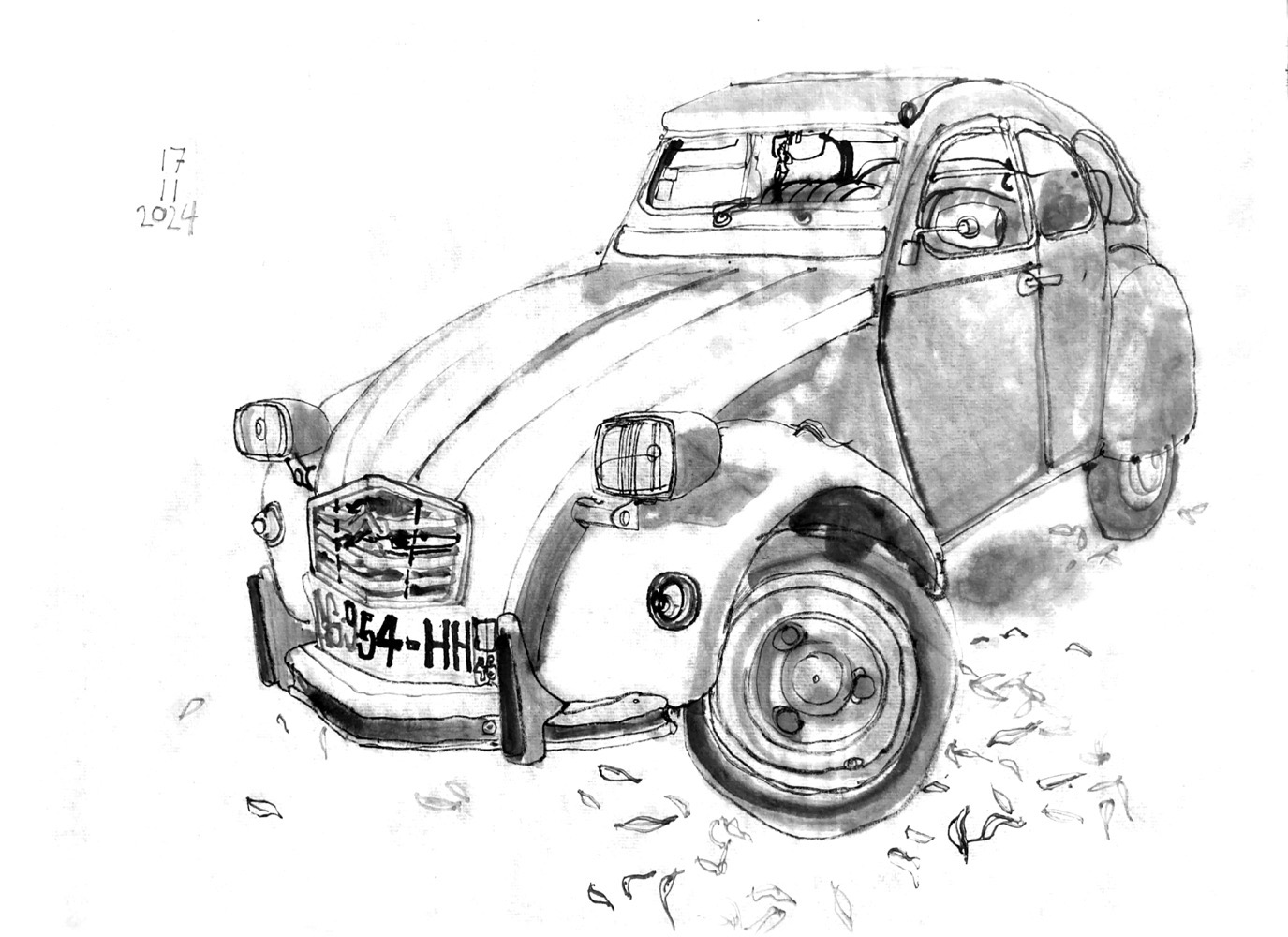 Ink drawing of a 2CV car.