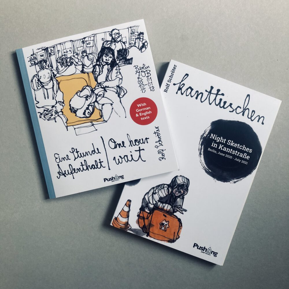 Foto der Bücher 'Eine Stunde Aufenthalt | One Hour Wait' und 'kanttuschen'